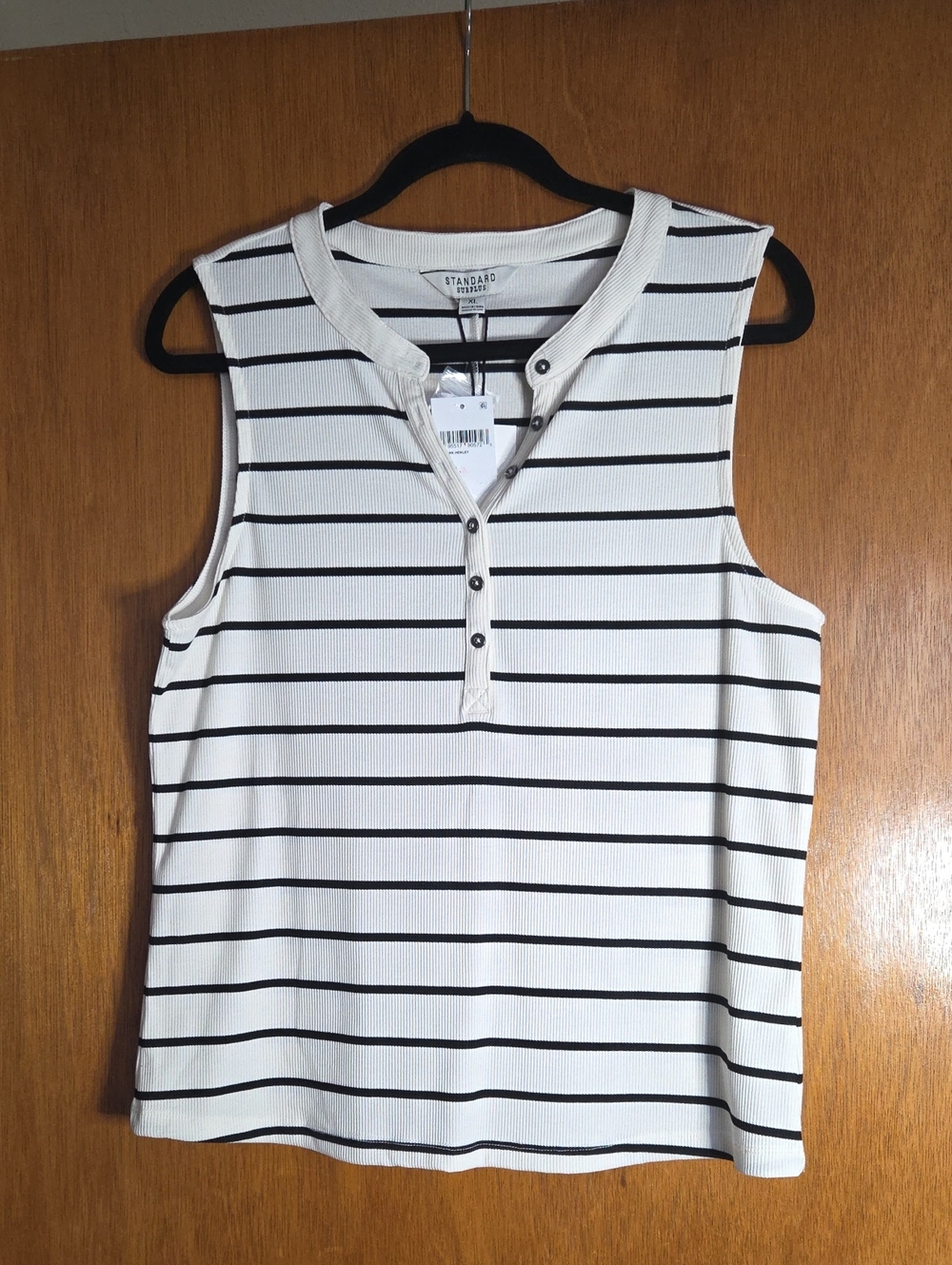 Striped Sleeveless Henley Tank Top - White/Black